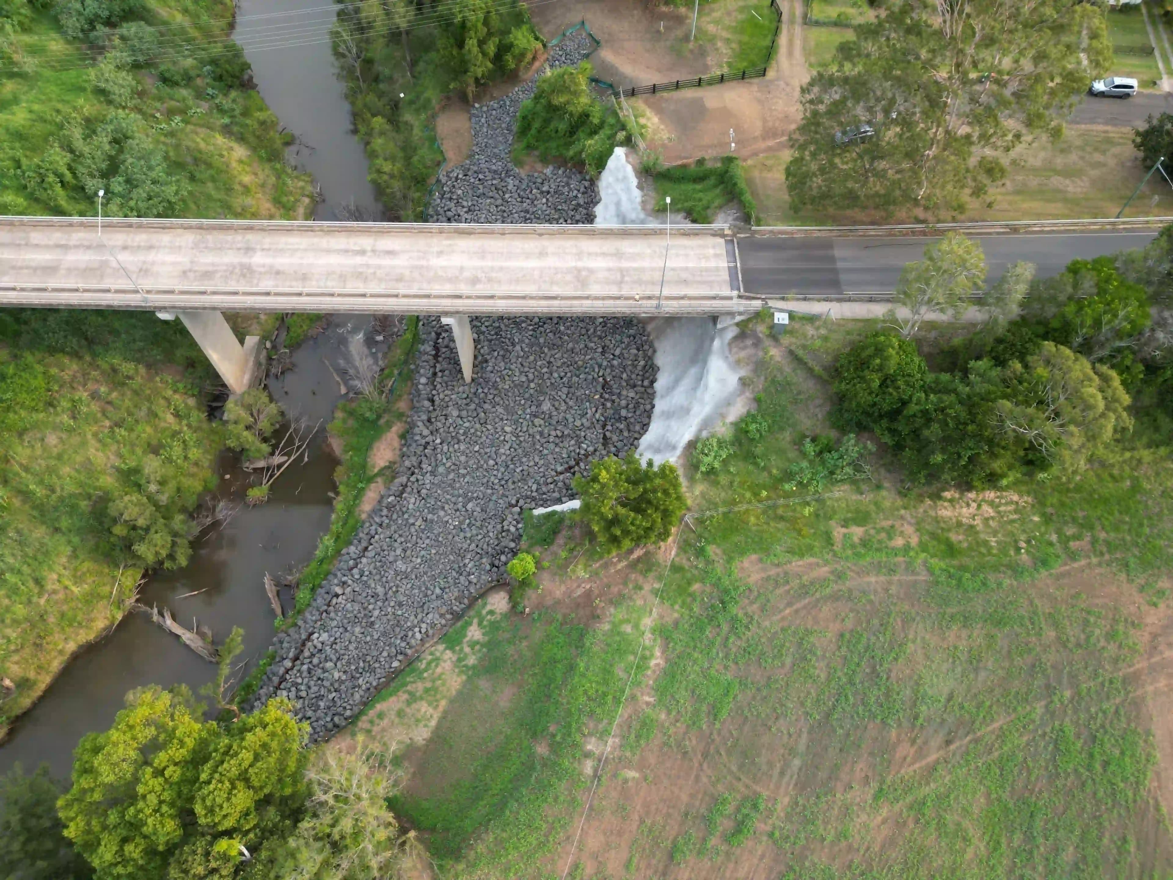 Aerial shot of Geneva Bridge landslide remediation